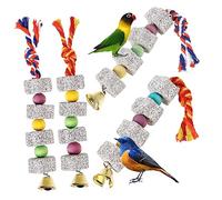 PERSELOSO Lot De 4 Jouets à Mâcher pour Perroquets, Meules à Bec en Pierre avec Cloche Suspendue, Accessoires pour Cages D’Oiseaux, Adapté Aux Conures Et Perruches, Divertissement Et Soin du Bec