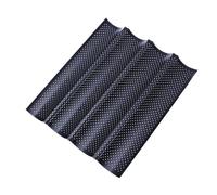 PERSELOSO Moule à Français en Acier Inoxydable Noir, Résistant la Chaleur, Perforé Cuisson Uniforme, Facile à Démouler, Cuisson de 4 Pains Baguettes