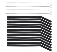 PERSELOSO Pailles à Café Réutilisables en Silicone Noir, Pliantes et Légères, 16 Pièces Brosse de Nettoyage, pour Picnic et Party