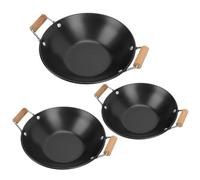 PERSELOSO Set de 3 Marmites Ménagères en Métal avec Poignées en Bois, Facile à Nettoyer, Surface Bien Polie, Cuisine Maison et Restaurant