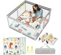 PERSEVERANCE Parc pour bébé 120x120 cm, matelas pliable, maille respirante, tapis en mousse, base antidérapante
