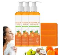 Persimmon Body Wash et Persimmon Savon Bar Set, Body Wash Odor Control pour le visage et le corps, Purifiant Déodorant Odor Eliminator pour les femmes et les hommes (3Set)