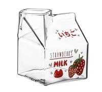 Persistence 380 ml Kawaii Carré Lait Carton Verre Tasse Chaleur Mignon Fraise Pêche Déjeuner Tasse Pudding Tasse Bouteilles de lait Facile à Utiliser Haute Guality, A