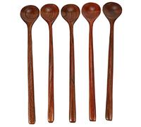 Persistence Lot de 5 longues cuillères rondes en bois de style coréen de 27,7 cm 100 % naturel pour soupe, cuisine, mélange, ustensiles de cuisine (cuillère à soupe de style coréen)