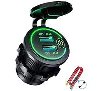 Persistence QC 3.0 Double prise de chargeur USB étanche 12 V/24 V avec interrupteur tactile pour voiture, bateau, camping-car, moto, vert