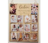 persObjet Cadre Photos Pêle-Mêle en Bois Personnalisé - Souvenirs de la Première Année de Bébé - idée cadeau de naissance personnalisé - décoration chambre enfant, bébé, salon, salle à manger