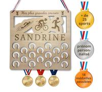 persObjet - Présentoir à Médailles Mural en Bois, Personnalisé avec Un prénom, Un Sport et Une Phrase Souvenir - Immortalisez Vos Plus Belles Victoires - idée Cadeau pour Sportif Enfant ou Adulte