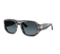 Persol Unisex Sunglass PO3373S - Vincent - Couleur du Monture: Rayé Gris, Couleur de Lentille: Bleu foncé dégradé Bleu clair