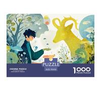 Person is Interacting with Animals 1000 Pièces Carton Premium Lot de Puzzles Fantasy Deer Anti-Stress Jeu Familial Puzzles pour Adultes Et Enfants 70x50cm/1000pcs