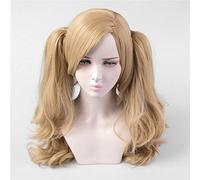 Persona 5 Anne Takamaki perruque longue bouclée en lin résistant à la chaleur cheveux synthétiques avec 2 Clips sur les queues de cheval Anime Costume Cosplay perruques KUJ6331