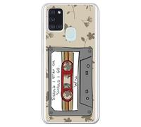 Personalaizer Coque compatible Samsung Galaxy A21S - Design cassette rétro avec phrase et fleurs - Coque silicone TPU souple transparente