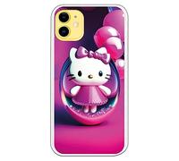 personalaizer Coque Hello Kitty Ballons roses compatible avec iPhone 11 en TPU transparent, anti-rayures, légère, originale, compatible avec le chargement sans fil
