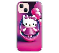 Personalaizer Coque Hello Kitty Globes Roses Compatible avec iPhone 13 en TPU transparent, anti-rayures, légère, originale et compatible avec la charge sans fil