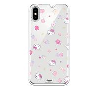 Personalaizer Coque pour iPhone X - XS Motif Hello Kitty Fleurs - Style Kawaii - Coque silicone TPU souple transparente