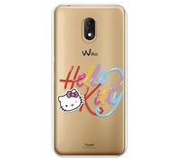 Personalaizer Coque silicone TPU souple transparente pour Wiko Lenny 5 avec motif Hello Kitty calligraphique - Style élégant et kawaii
