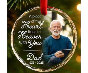 Personalised Memory Christmas Bauble with Photo, Custom Glass Memorial Ornaments for Xmas Tree Decoration, Sympathy Gifts for Loss of Loved One