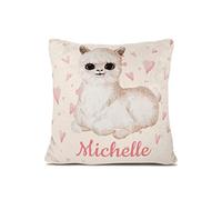 Personalisedog Coussin en polaire personnalisé pour bébé avec nom et motif animal et couleur - Cadeau de naissance ou de baptême avec nom pour garçon et fille (lama avec cœurs)