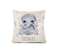 Personalisedog Coussin en polaire personnalisé pour bébé avec petit éléphant, nom et couleur du motif garçon fille | nominatif cadeau de naissance ou baptême (éléphant cœurs)