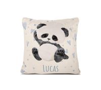 Personalisedog Coussin en polaire pour bébé avec nom et design animal et couleur au choix, coussin nominatif, cadeau de naissance ou de baptême, pour garçon et fille, motif de panda avec cœurs