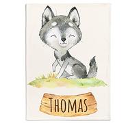 Personalisedog Couverture personnalisée pour bébé avec motif petit loup et nom | Couverture personnalisée pour bébé (loup) 80 x 110 cm