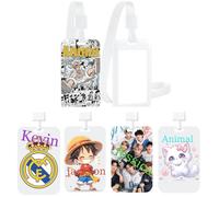 Personalisiert Blanc Porte-badge avec lanière cordon amovible, Personnalisable Texte Nummer Name avec Anime Manga pirate&kpop Idole& Cute Animal Motif, pour d'identité L'école Bureau Carte de Bus