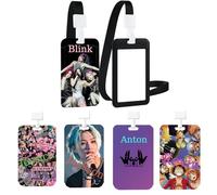 Personalisiert Noir Porte-badge avec lanière cordon amovible, pour d'identité L'école Bureau Carte de Bus,Anime Manga pirate&kpop Idole& Football Dessin avec Personnalisable Texte Nummer Name