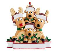 Personalisierte Rentier-Familie Weihnachtsbaum-Dekoration - Harz-Ornament zum Aufhängen | Weihnachtsbaumschmuck mit 2-8 Rentieren | Individuelle Weihnachtsdeko für Familie, Kinder & Freunde