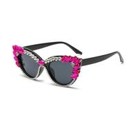 Personality Fashion Cat Eye Colorful Big Diamond Glasses Droplet Shaped Sunglasses Cat Eye Diamond Sun Glasses(Pink Black)