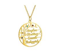 Personalizado Con Nombre Árbol de la Vida Familia 1-6 nombres Collar personalizado Acero inoxidable placa Dorada Con Piedra de nacimiento Para Mujeres Hombres Regalo de cumpleaños (Gold,55cm)