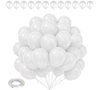Personalize Pro Ballons de fête blancs de 25,4 cm - 25 pièces avec 1 rouleau de rubans blancs - 5 mm x 10 mètres, parfaits pour les mariages, les anniversaires, les baby showers et les décorations