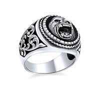 Personalize Statement Vintage Style Jungle Animal King Kong Ape Circle Signet Angry Fierce Gorilla Face Ring For Men Solid Oxidized .925 Sterling Silver Handmade In Turkey