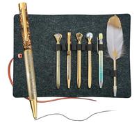 Personalized 6 Pcs Ballpoint Pen Set - Metal Crystal Diamond Pen Feather Quill Pens Fancy Pens, Custom Pens with Name for Christmas Birthday Gifts, Office School Supplies (Ballpoint Pen Set - Gold)