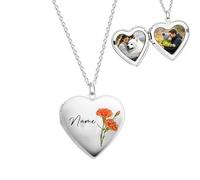 Personalized Birthstone & Name Heart Locket Necklace, Customize Photo Locket Necklace, Personalised Name Birthstone Heart necklaces for Women, for Wife Mom