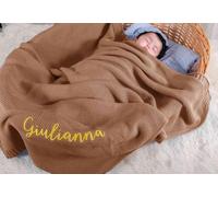 Personalized Chunky Knit Blanket - 40x30inch Hand-Embroidered Soft Newborn Blanket, Custom Name Infant Baby Gifts for Boy Girl (Blue) (Coffee)