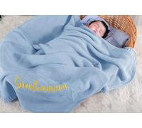 Personalized Chunky Knit Blanket - 40x30inch Hand-Embroidered Soft Newborn Blanket, Custom Name Infant Baby Gifts for Boy Girl (Blue) (Sky Blue)