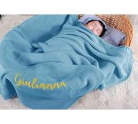 Personalized Chunky Knit Blanket - 40x30inch Hand-Embroidered Soft Newborn Blanket, Custom Name Infant Baby Gifts for Boy Girl (Blue) (Lake Blue)