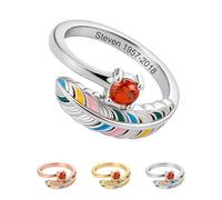 Personalized Feather Birthstone Memorial Ring, Custom Name Date Memory Rings, Sympathy Rings for Husband, Memory Jewelry, Valentine’s Day Birthday Gifts for Loss of Loved One (Silver)