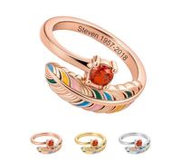 Personalized Feather Birthstone Memorial Ring, Custom Name Date Memory Rings, Sympathy Rings for Husband, Memory Jewelry, Valentine’s Day Birthday Gifts for Loss of Loved One (Rose Gold)