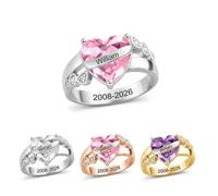Personalized Memorial Birthstone and Name Years Ring,Birthstone Class of 2026 Ring Graduation Gift,Birthstone Rings for Women
