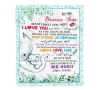 Personalized to My Bonus Son Blanket from Mom Never Forget I Love You Elephant Stepson Birthday Christmas Customized Bed Fleece Blanket