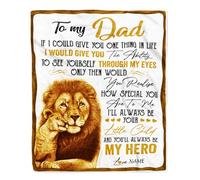 Personalized to My Dad Lion Blanket from Daughter Son You'll Always Be My Hero Father's Day Birthday Christmas Thanksgiving Customized Fleece Blanket