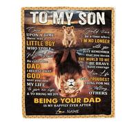 Personalized to My Son Blanket from Dad Father Lion Being Your Dad is My Happily Ever Son Birthday Graduation Christmas Customized Fleece Blanket