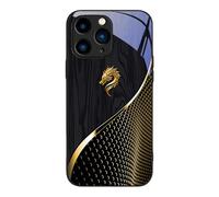 Personalized Wood Grain Dragon Magnetic Glass Phone Case for iphone 16 Pro Max, Full Coverage Anti Drop Phone Case for iPhone 16/15/14/13/12 Pro Max. (12Pro,Black)