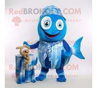 Personnage De Costume De Mascotte Redbrokoly Blue Fish And Chips Habillé D'un Maillot De Bain Et De Clips D'écharpe Multicolore