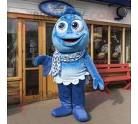 Personnage De Costume De Mascotte Redbrokoly Blue Fish And Chips Habillé D'un Maillot De Bain Et De Clips D'écharpe Multicolore