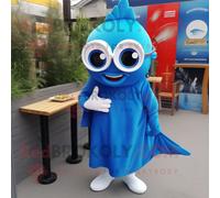 Personnage De Costume De Mascotte Redbrokoly Blue Fish And Chips Habillé D'une Couverture Et De Lunettes Multicolore