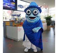 Personnage De Costume De Mascotte Redbrokoly Blue Fish And Chips Habillé D'une Couverture Et De Lunettes Multicolore
