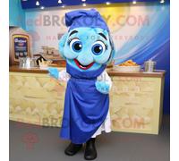 Personnage De Costume De Mascotte Redbrokoly Blue Fish And Chips Habillé D'une Jupe Portefeuille Et De Clips D'écharpe Multicolore