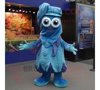 Personnage De Costume De Mascotte Redbrokoly Blue Fried Calamari Habillé D'un Gilet Et De Bonnets Multicolore