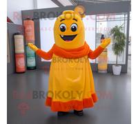 Personnage De Costume De Mascotte Redbrokoly Bouteille Orange De Moutarde Habillé D'une Jupe Plissée Et De Mitaines Multicolore